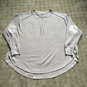 Free People Southside Thermal Shirt Womens M Pale Pink Oversized V-Neck Waffle